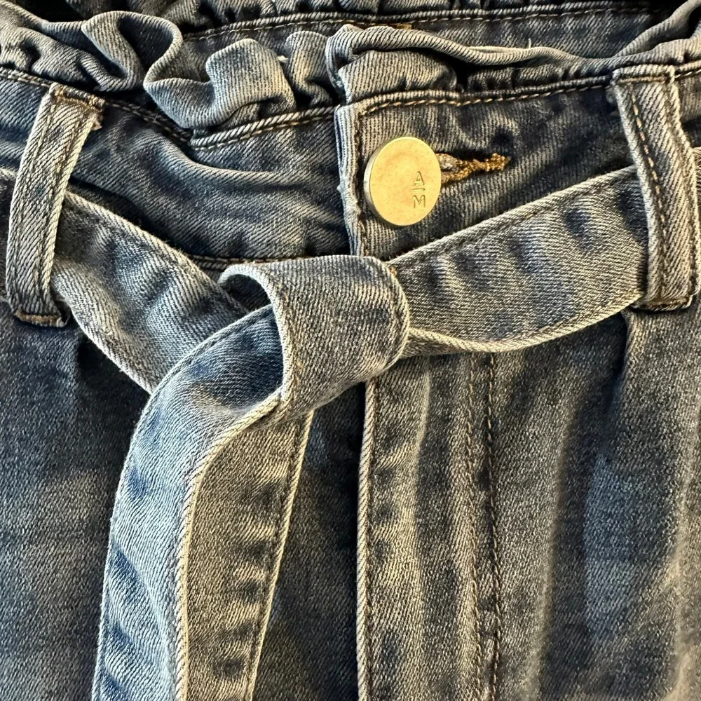 ASHLEY MASON Paperbag‎ High Waist Belted Denim Jeans Size 9 Frayed Raw Hem